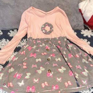 Kids pink dress with butterflies